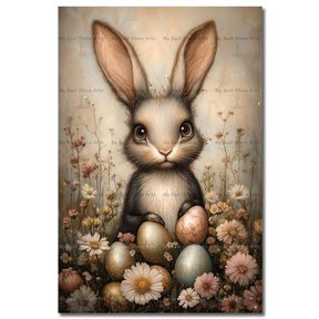 Moody Easter Bunny Poster, Fantasy, Animal, Gothic Rabbit, Cute Whimsical Eggs Picture, Holiday Themed, Seasonal Living Room And Home Decor