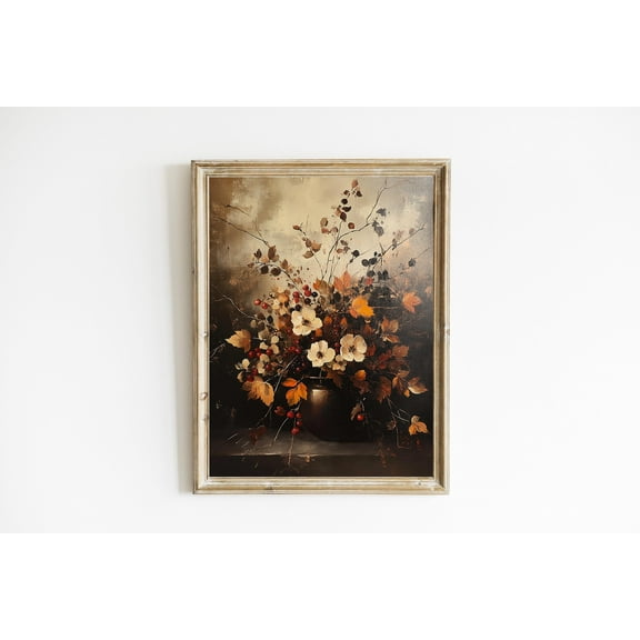 Moody Fall Floral Vintage Still Life Dark Fall Floral Moody Botanical Wall Art Poster Dark Floral Wall Art Poster Warm Present Vintage UNFRAMED Poster Size 24x36