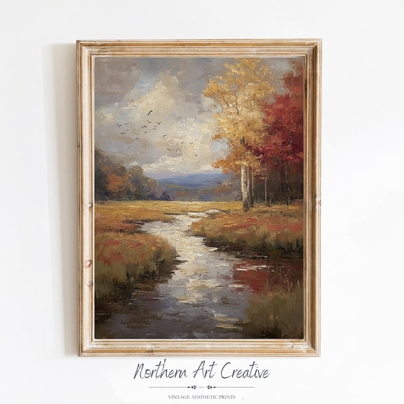Moody Fall Landscape Vintage Autumn Wall Art Antique Country Print Moody Autumn Home Decor Fall Farmhouse Wall Art Home Decor #2425, Unframed Canvas Size 12x18