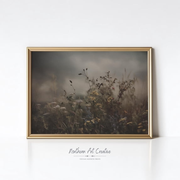 Moody Fall Wildflower Field : Vintage Autumn Landscape Art Home Decor #2455, Unframed Poster Size 16x24