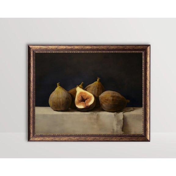 Moody Figs, Vintage Fruit poster, Still Life Kitchen Wall Art Rustic Farmhouse Decor Dark Neutral Fig Fine Art posters Unframed Paper Print