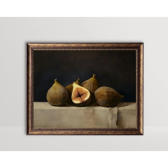 Moody Figs, Vintage Fruit poster, Still Life Kitchen Wall Art Rustic Farmhouse Decor Dark Neutral Fig Fine Art posters Unframed Paper Print