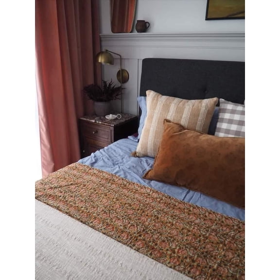 Moody Floral Kantha Quilt: Hand Block Print Cotton Boho Bedding