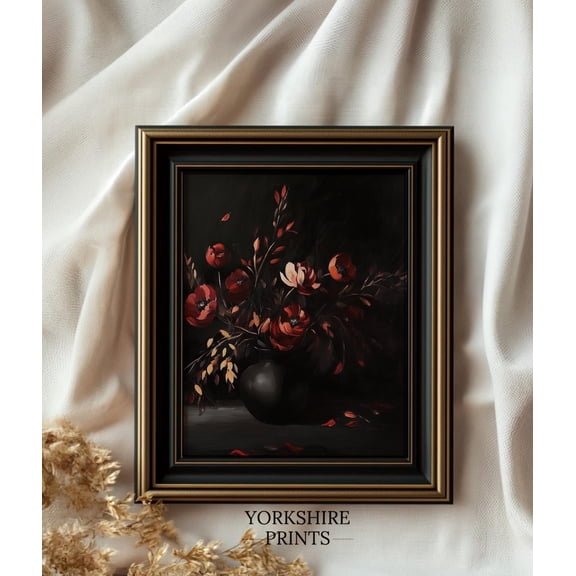 Moody Floral Print, Dark Academia Antique Home Decor #3689, 24x36 UNFRAMED