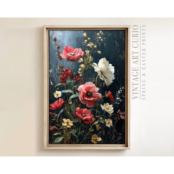 Moody Floral Wall Art Print, Romantic Vintage Flowers, Dark Academia Decor, Victorian Gothic Botanical Art For Bedroom, Spea070 Home Decor #3119, 8x12 UNFRAMED