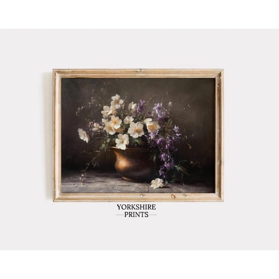 Moody Floral Wall Art Print, Vintage Botanical Able Home Decor #3531, 12x18 UNFRAMED