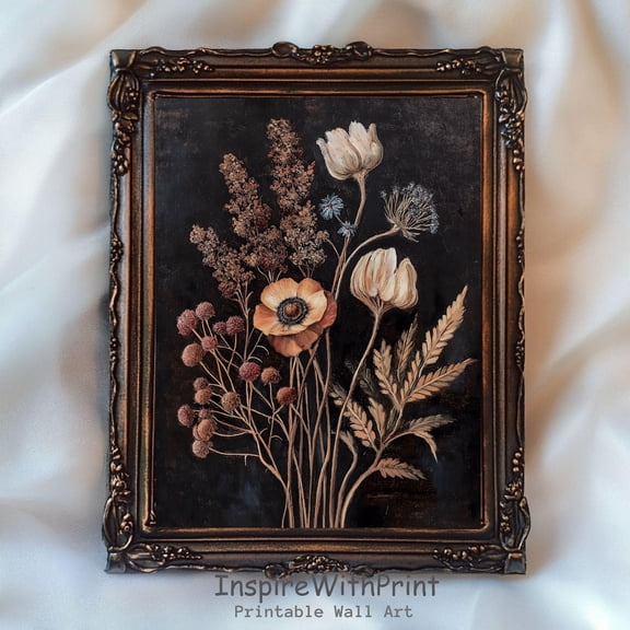 Moody Floral Wall Art Printable Antique Dark Botanical Poster Boho Floral Art Poster Rustic Wildflower Wall Art Decor, Vintage Floral Print, Size 24x36 UNFFRAMED F03.1.6l549