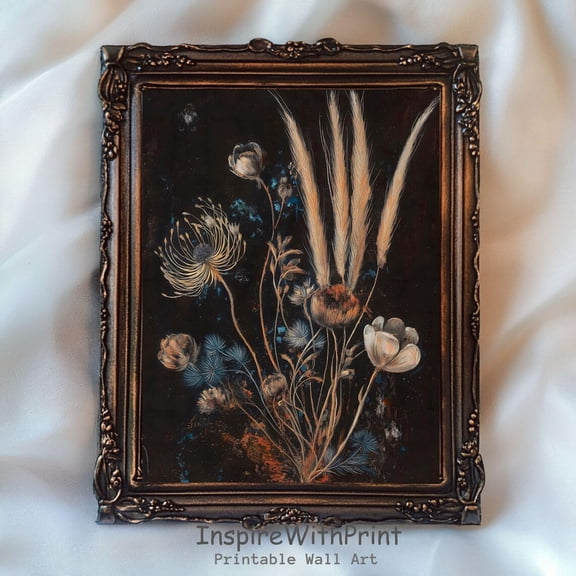 Moody Floral Wall Art Printable Antique Dark Botanical Poster Boho Floral Art Poster Rustic Wildflower Wall Art Decor, Vintage Floral Print, Size 8x12 UNFFRAMED F03.1.6l430