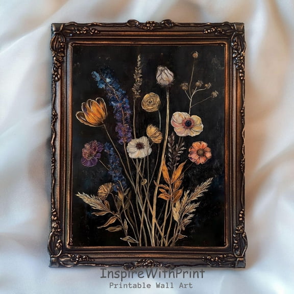 Moody Floral Wall Art Printable Antique Dark Botanical Poster Boho Floral Art Poster Rustic Wildflower Wall Art Decor, Vintage Floral Print, Size 8x12 UNFFRAMED F03.1.6l468