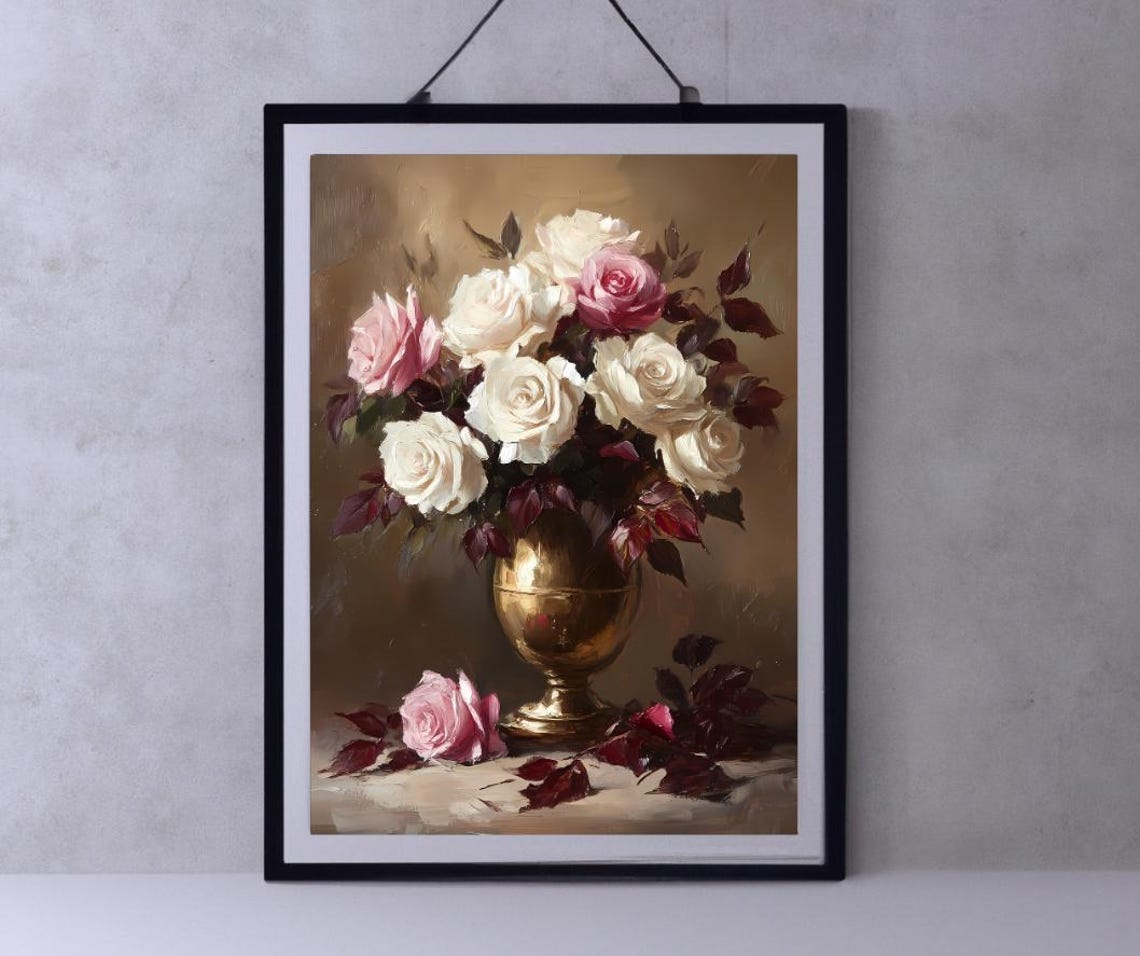 Moody Flower Painting, Vintage Floral Wall Art, Antique Art Print ...