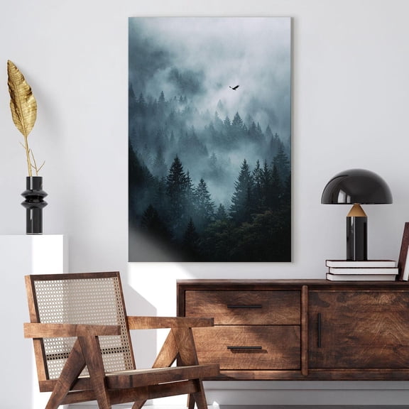Moody Foggy Forest Misty Pine Gothic Aesthetic Landscape Poster, Unframed Poster