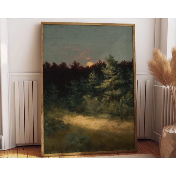 Moody Forest Moon Wall Art Print, Unframed Paper Poster 24x36in