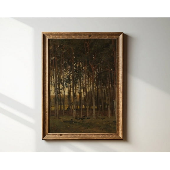 Moody Forest Painting, Vintage Rustic Landscape Print, Country Farmhouse Rustic Decor, Wall Art, Modern Wall Decor, 8x12 UNFRAMED