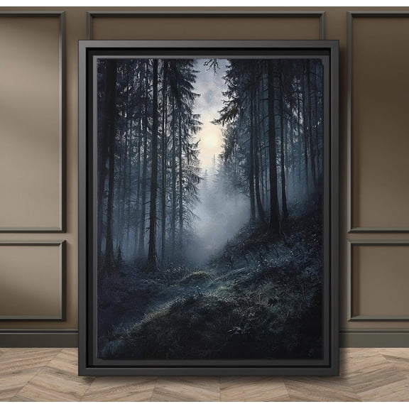 Moody Forest Wall Art, Black And White Mysterious Woodland Picture, Dark Gothic Poster, Misty Trees, Foggy Landscape, Postered Ready To Hang, Unframed Poster Size 8x12