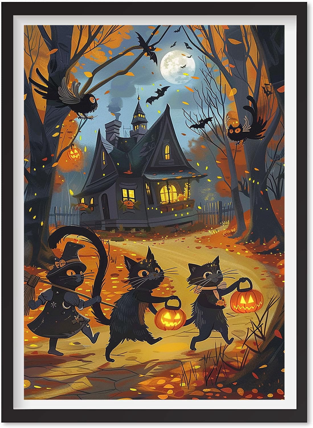 Moody Ghost Painting Autumn Landscape Vintage Style Wall Art Halloween ...