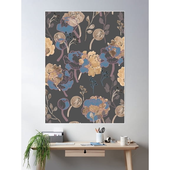 Moody Golden Florals Poster Wall Art, Modern Wall Decor For Living Room Bedroom, 8x12 UNFRAMED