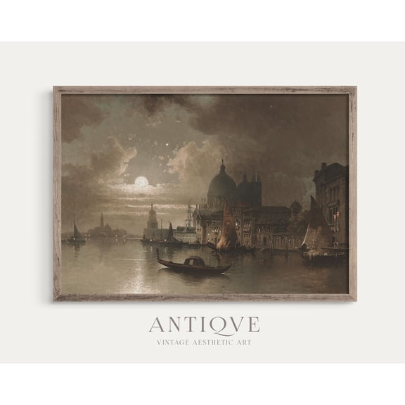 Moody Gondolavenice Night Time, Autumn Italy, Vintage City, Wall Art,853 Home Decor, 12x18 UNFRAMED