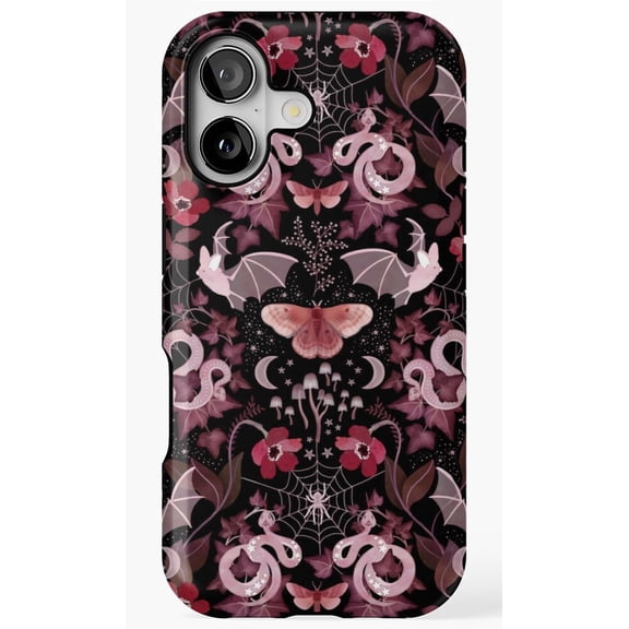 Moody Gothic Bat And Snake Damask Dark Botanical Animal Art Phone Case for iPhone 17 16 15 14 13 12 11 Pro Max
