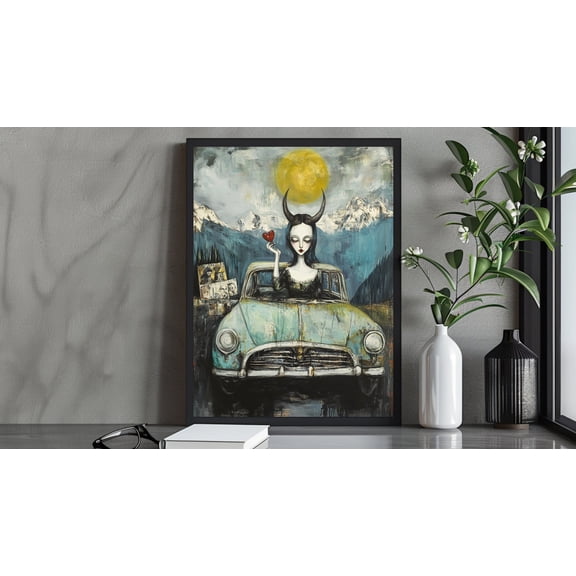 Moody Gothic Road Trip Art Print, Dark Fantasy Wall Decor, Surreal Landscape Artwork, Mysterious Sci-Fi Art, Unique Gothic Decor Wall Art, Modern Wall Decor, 24x36 UNFRAMED