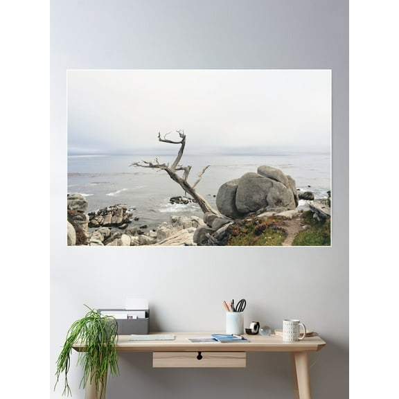 Moody Grey Beach Poster Wall Art, Modern Wall Decor For Living Room Bedroom, 24x36 UNFRAMED