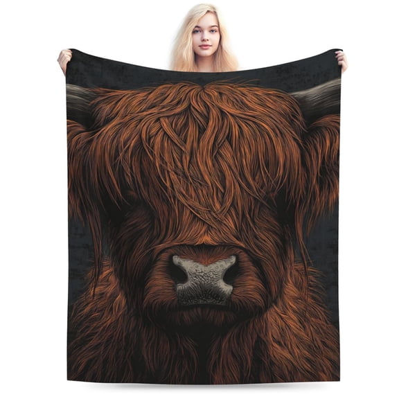 Moody Highland Cow Blanket Dark Rustic Portrait Soft Flannel Fleece Blanket Western Lodge Decor for Sofa Travel Home Decor 50x40