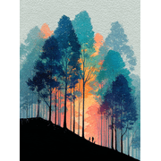 Moody Hill Tree Canvas Art, Colorful Abstract Forest Watercolor, Magical Nature Wall Decor