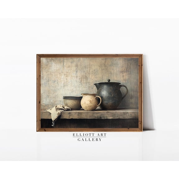 Moody Kitchen Pottery Wall Art Print