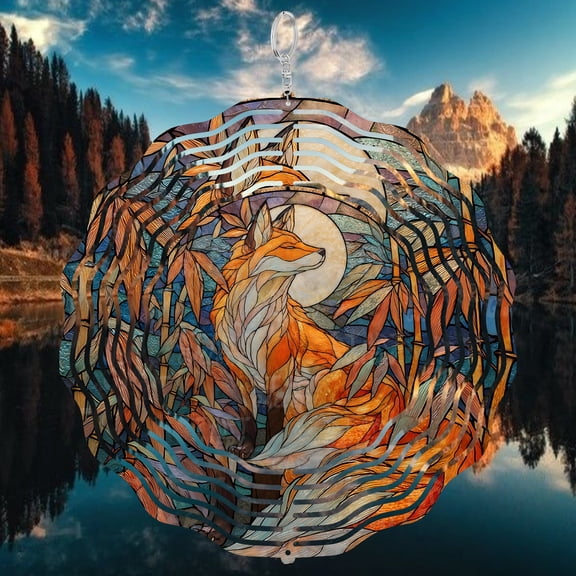 Moody Kitsune Fox Fantasy 3D Wind Spinner Sublimation Stainless Steel Kinetic Art