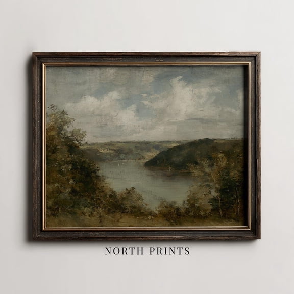 Moody Lake Landscape Classic Wall Poster, Stretched Canvas 8x10in