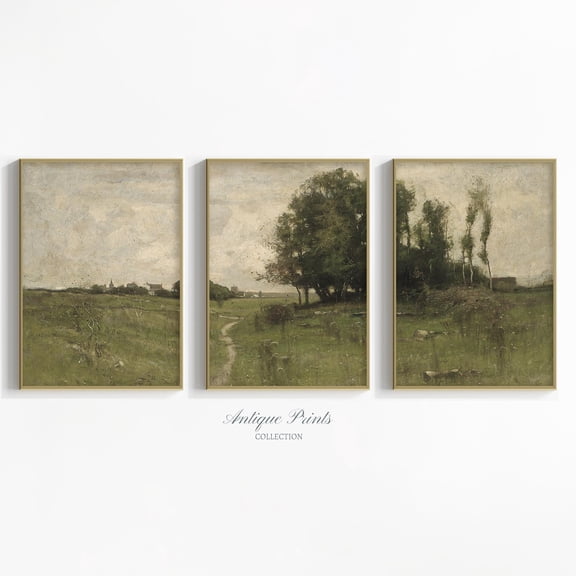 Moody Landscape Print 3 Pieces Wall Art Vintage Country Painting Split Print Countryside Print Farmhouse Decor Set 3