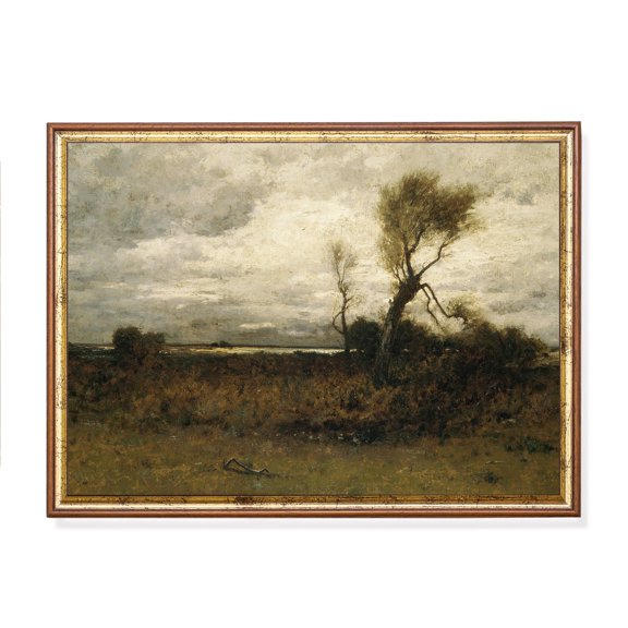 Moody Landscape Wall Art, Antique Rustic Windswept Trees, Living Room And Gallery Wall Decor