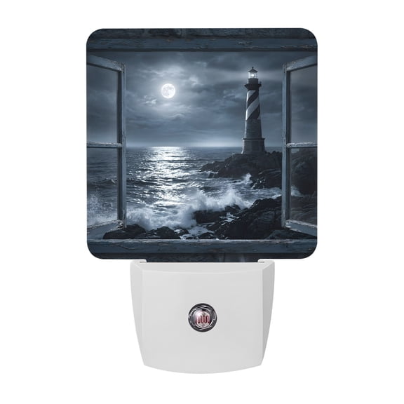 Moody Lighthouse Night Lights, Coastal Weathered Window Black Crashing Waves Smart Auto Dusk to Dawn Sensor Nightlights Plug-in Nightlight for Bedroom Bathroom Living Room Kitchen Hallway