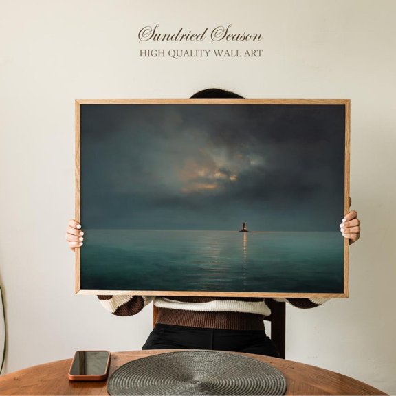 Moody Lighthouse Ocean Minimal Coastal Seascape Dark Sky Reflection