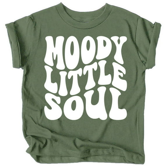 Moody Little Soul Retro Girls Shirts White on Military Green Shirt Youth Medium