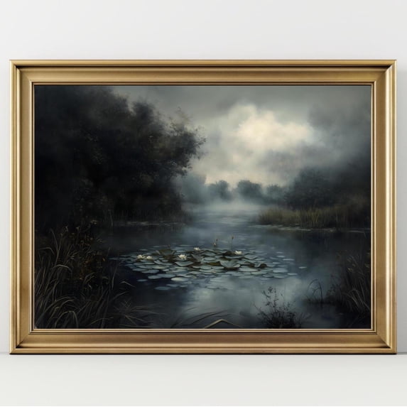 Moody Lotus Pond Landscape Dark
