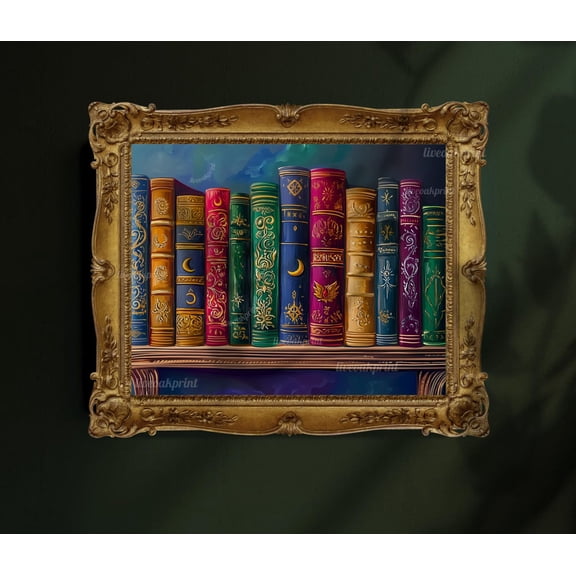 Moody Magical Bookshelf - Magic Shelf Of Books - Dark Academia Print - Fantasy Library Print Wall Art, Modern Wall Decor, 16x24 UNFRAMED