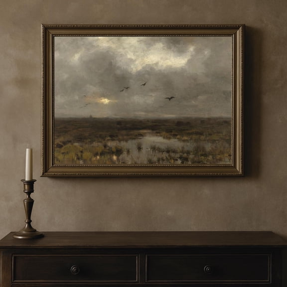 Moody Marshland Art Poster Vintage Landscape Home Decor, 12x18 UNFRAMED