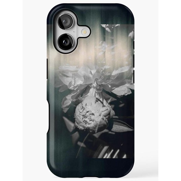 Moody Monochrome Peony Botanical Tough Case for Apple iPhone, Dual-Layer Polycarbonate and TPU