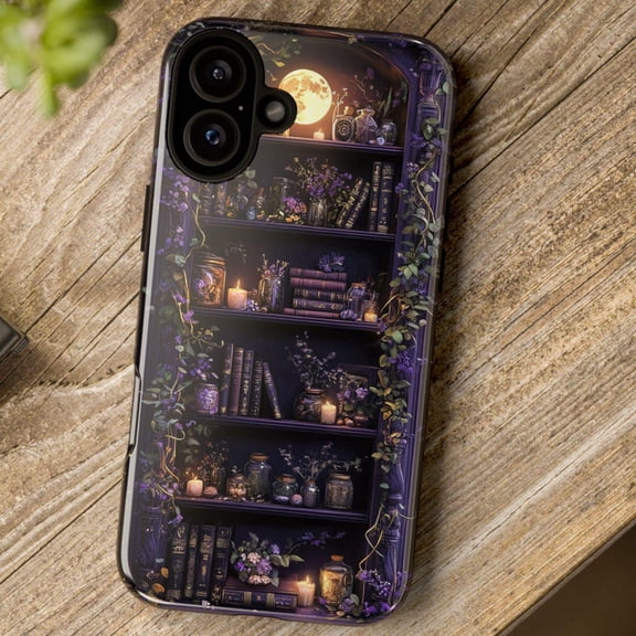 Moody Moonlit Gothic Bookshelf Fantasy Phone Case for iPhone 17 11 12 13 14 15 16 Pro Max