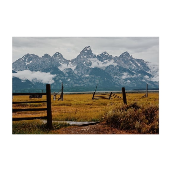 Moody Mormon Row - Moose Wyoming Photography Mountain Landscape Scenic Nature Rural Farmhouse Wilderness Unframed Wall Art Print 20 x 28 inches