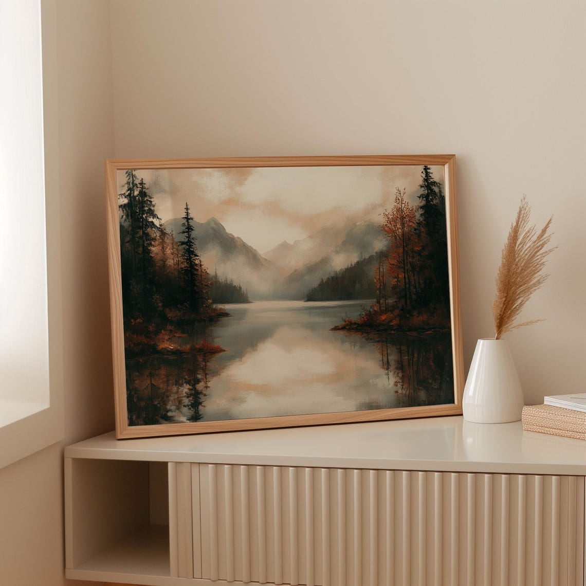 Moody Mountain Lake Wall Art Autumn Forest Reflections Print Rustic ...