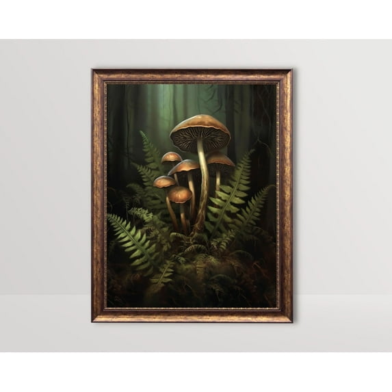 Moody Mushrooms, Dark Cottagecore Poster, Goblincore, Vintage Woodland Wall Art, Mushroom Botanical Decor, Green Academia Home Decor, 16x24 UNFRAMED