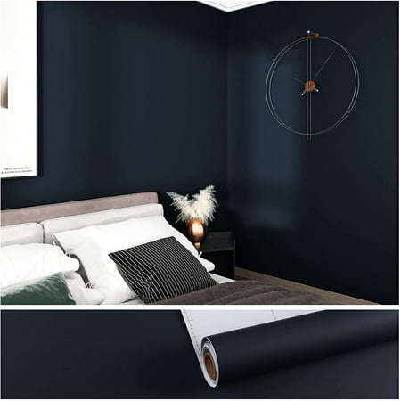 Moody Navy Blue Peel and Stick Wallpaper Deep Blue Contact Paper for Cabinets Desk Furniture Accent Walls 24''x354'' Waterproof Self Adhesive Navy Wallpaper for Bedroom Boys Room Bathroom