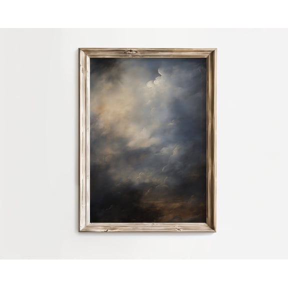 Moody Ocean Landscape, Vintage Storm Clouds Wall Art, Antique Sea Decor, Dark Coastal, Stormy Clouds Seascape Wall Decor Unframed Paper Print