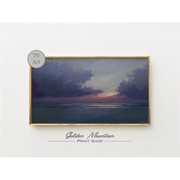 Moody Ocean Sunset Coastal Summer Abstract Sea Landscape Sunrise Art Vintage Cottagecore Beach Decor Art Style 1308