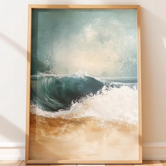Moody Ocean Wave Art Crashing Sea Spray Coastal Farmhouse Decor Serene Beach Wall Decor, Unframed Canvas