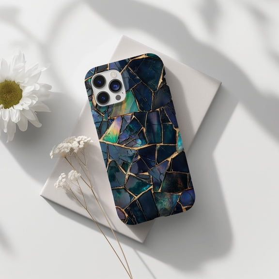 Moody Opal Kintsugi Celestial Mosaic Art Phone Case 16 15 14 13 12 11 Pro Max
