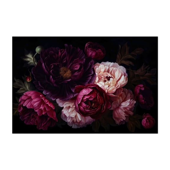 Moody Opulent Baroque Night Flowers Garden - Painting Floral Flowers Botanical Vintage Modern Art Illustration Unframed Wall Art Print 5 x 7 inches