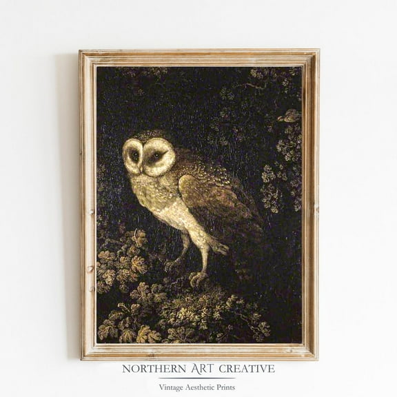 Moody Owl Print Antique Bird Wall Art Vintage Animal Rustic Farmhouse Wall Decor Dark Art Home Decor #2443, Unframed Canvas Size 24x36