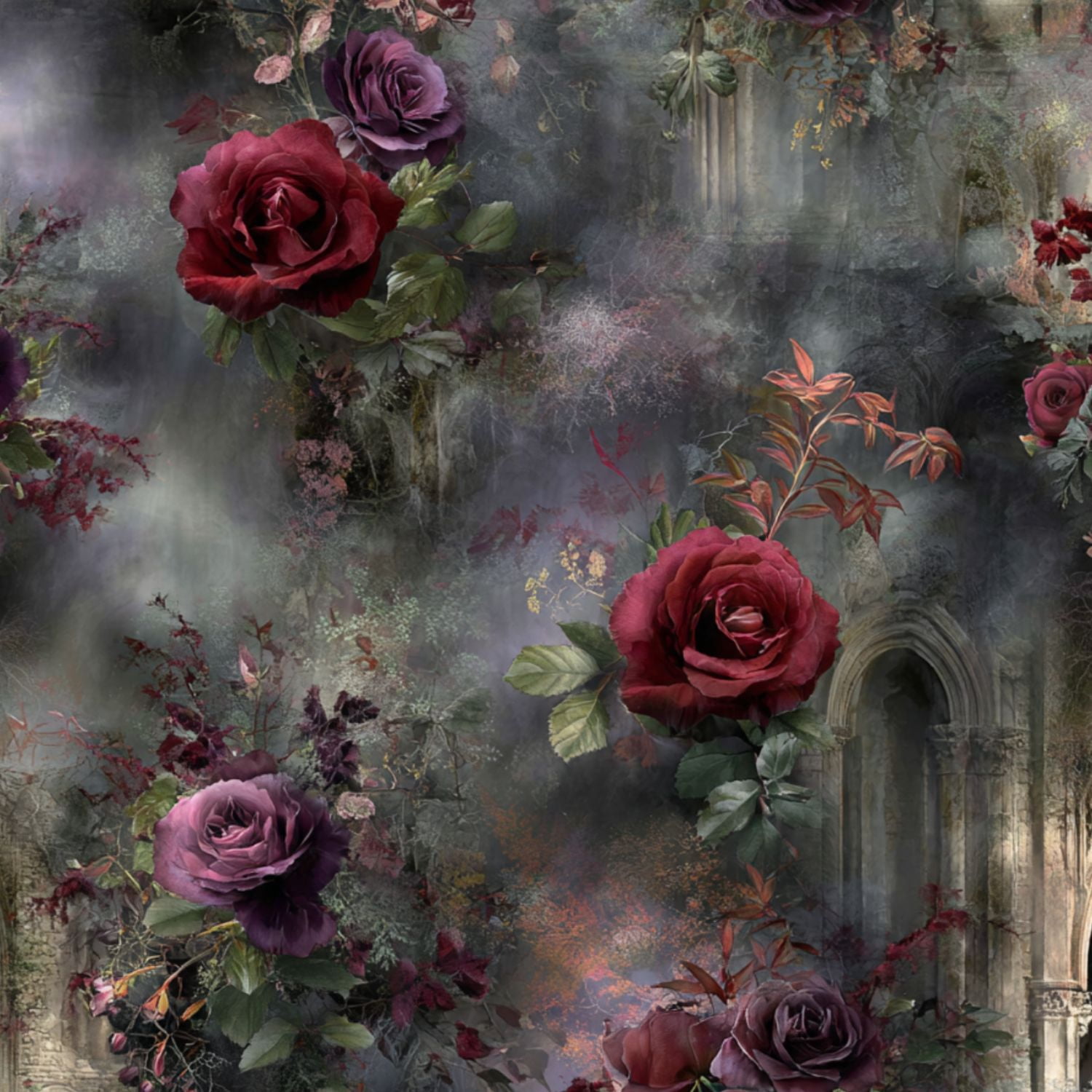 Moody Peel and Stick Wallpaper Haunting Gothic Scene Purple Roses
